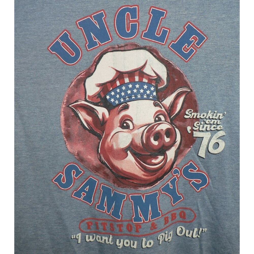Academy Sports Uncle Sammy's Pitstop & BBQ Short Sleeve Crew T-Shirt Blue‎ Small